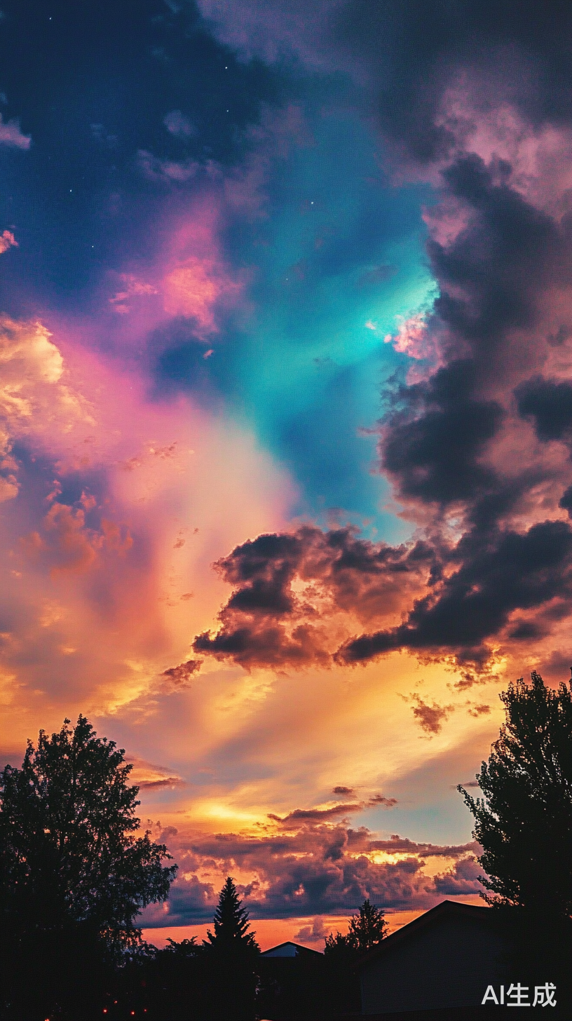 浪漫天空极光与五彩云朵的梦幻景观