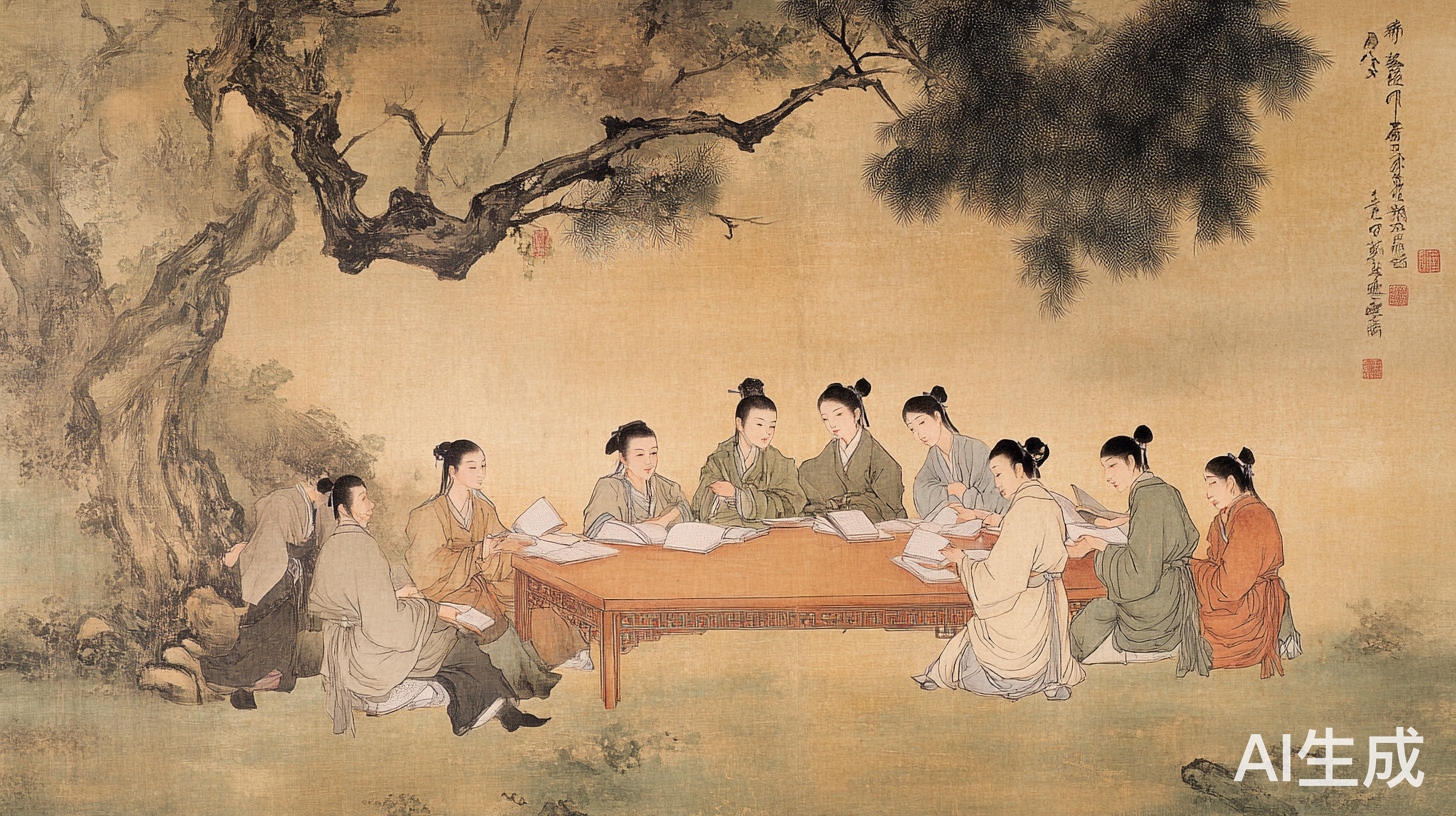 唐朝学堂学子认真学习的场景