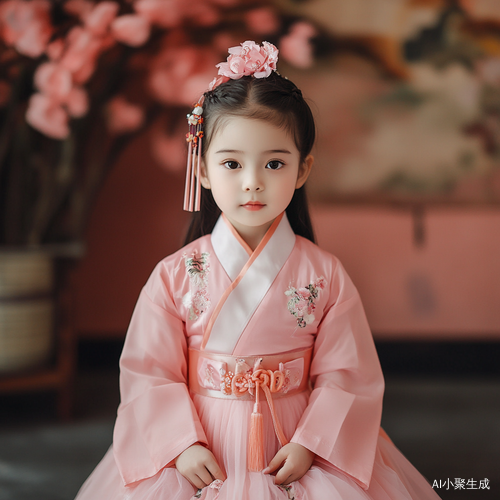 五岁小女孩粉色短款过膝汉服