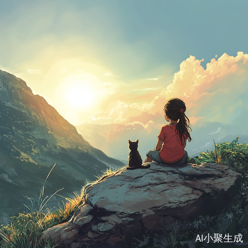 小女孩与小猫咪的梦幻山顶治愈系漫游