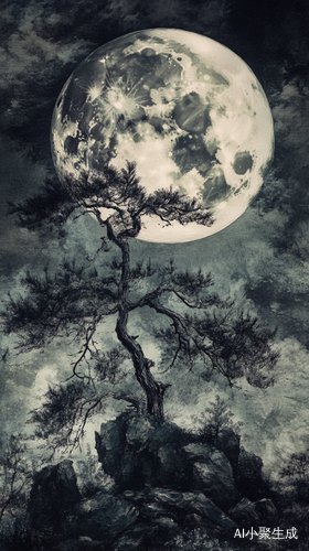 中国传统水墨画展现超精细的中秋月圆景象