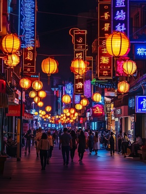 梦幻夜晚下的繁华商业与艺术生活