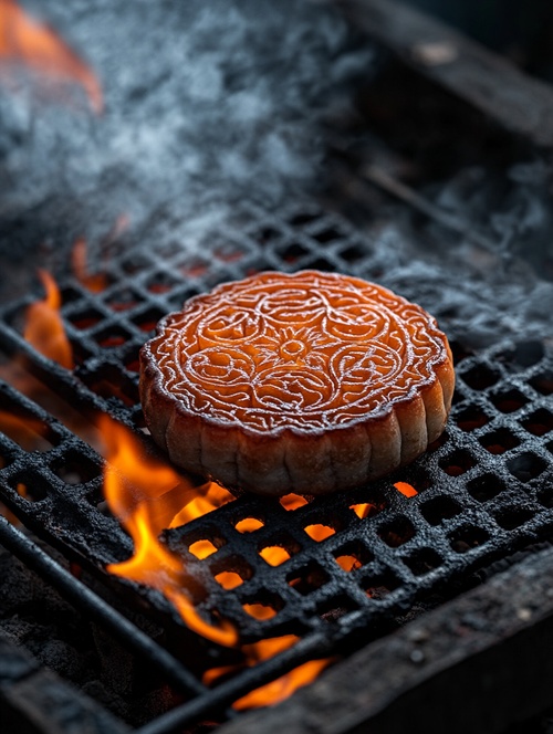 Mooncake on the grill, Dahn · Rothsgaard style, 32K Ultra HD, 70mm shot, Otto · Pine, engraving, Chen Zhen, subtlety - AR 107:199