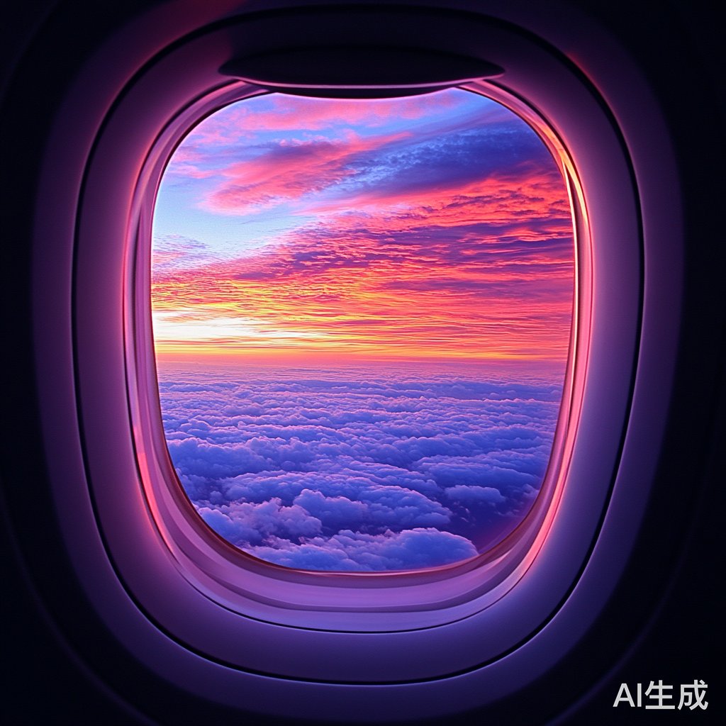 飞机窗外美丽日落的摄影体验