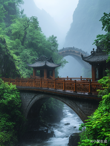 雨中的小桥溪水治愈风景