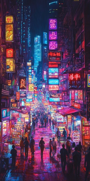 繁华商业街购物场景五光十色人潮涌动