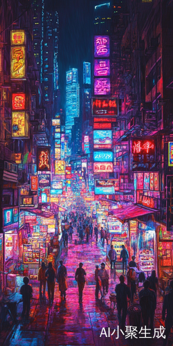 繁华商业街购物场景五光十色人潮涌动