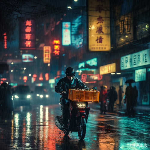 外卖小哥无畏风雨勇往直前送餐