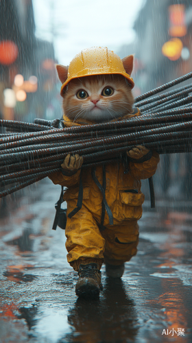 小猫猫雨天工地服扛重钢筋的奇妙旅程