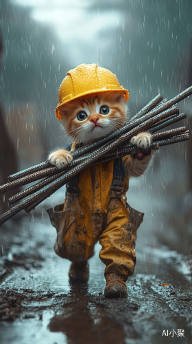 小猫猫雨天工地服扛重钢筋的奇妙旅程