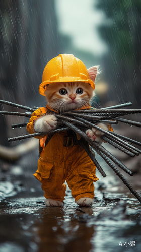 小猫猫雨天工地服扛重钢筋的奇妙旅程