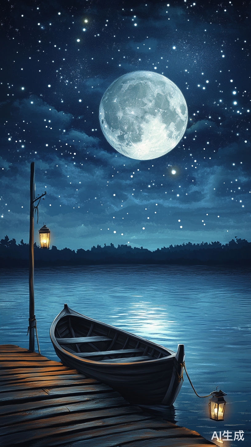 宁静月光之夜的梦幻奇幻风景