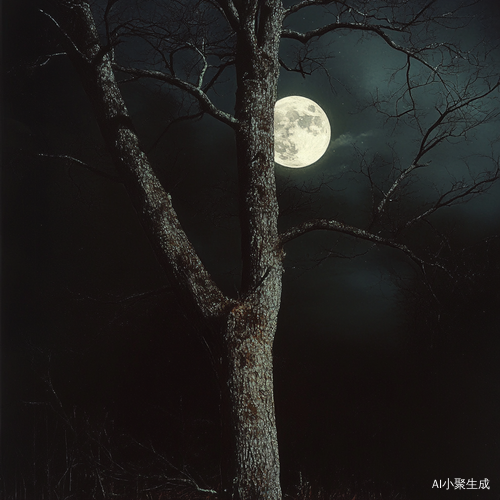 超真实的夜晚树林与明亮月亮