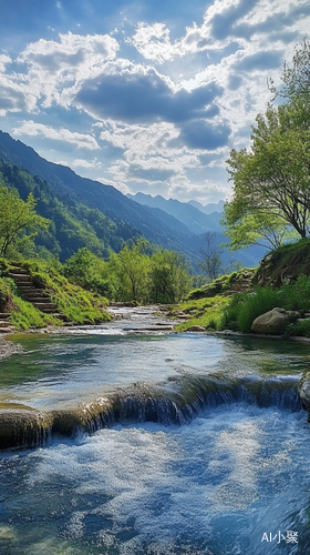 如画山水与阳光泉水交织的绝美风景