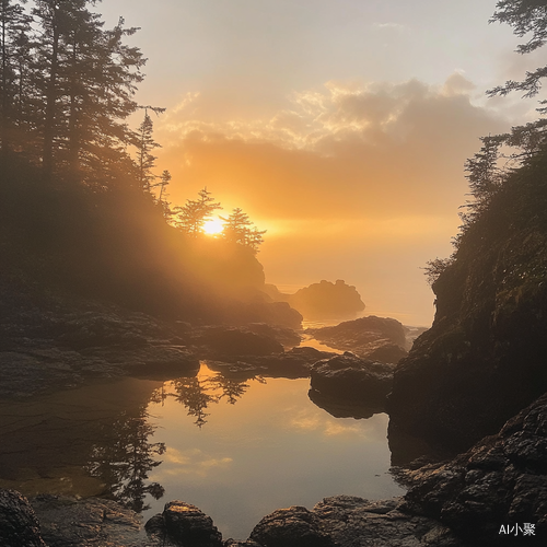 缅因州海岸悬崖日落照片展示海雾与秋季美景