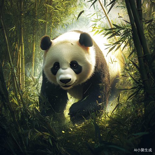大熊猫在翠绿竹林中的力量与优雅