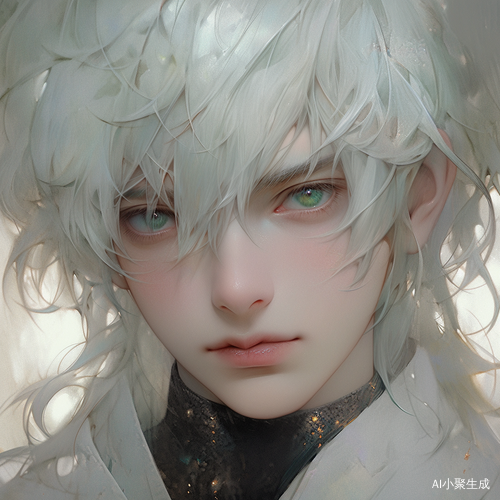银绿色头发男性肖像画清透质感浅笑邪肆风格