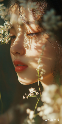 花影摇曳女子娇羞香气萦绕如梦如幻