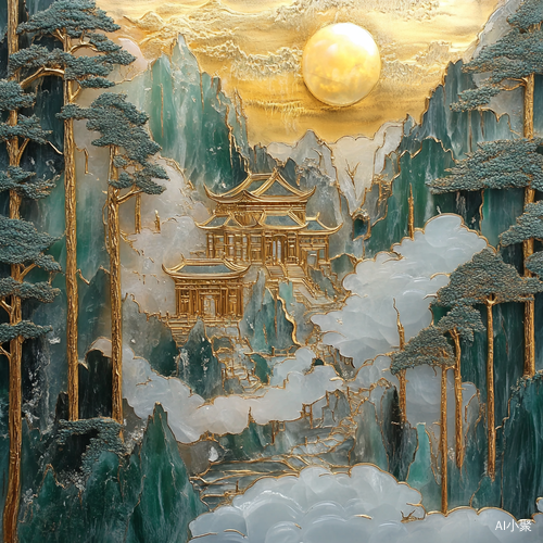 Misty Opal Golden Palace in Chinese Landscape Painting