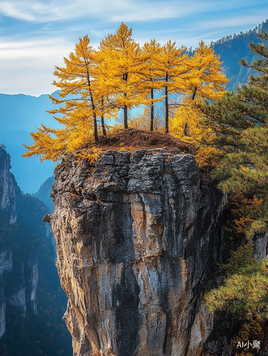 张家界山岩顶中国银杏树超高清摄影壮丽景观