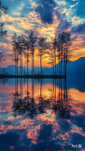 夕阳湖面反射的艺术摄影与自然风景