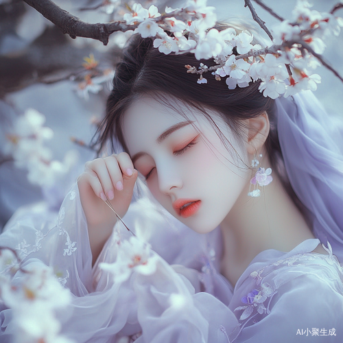 桃花树下的古灵精怪少女弹琴如诗如画