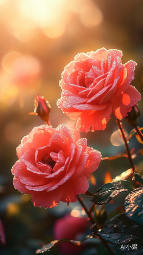 Morning Dew on Vibrant Red Roses in a Serene Garden