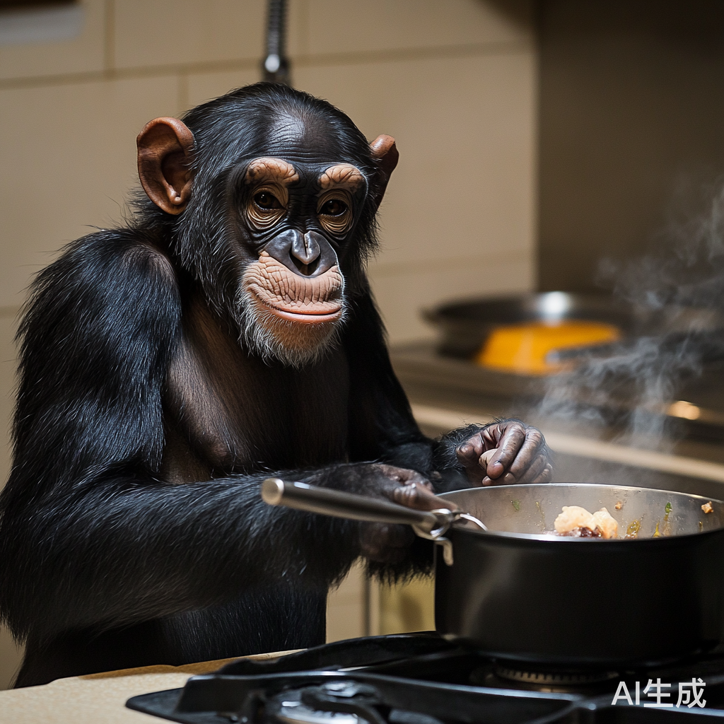 黑猩猩在厨房开心炒菜