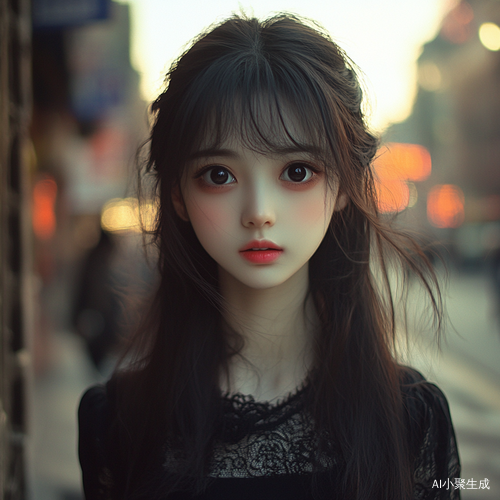 中国女孩大眼睛浪漫街头漫步