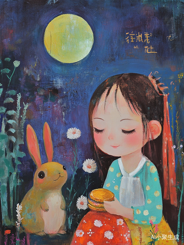 中秋节儿童画月饼嫦娥与兔子蟾蜍故事
