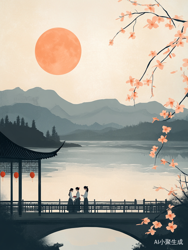 中秋佳节家庭团聚月饼香桂花盛照