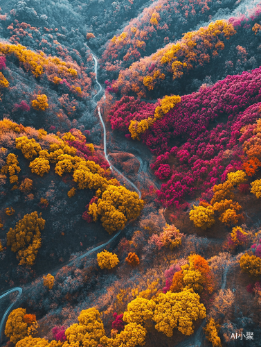 秋天山丘鲜花航拍视角超清画质