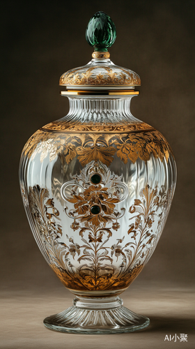 Gold Leaf Covered Vase with Goa Inspired Motifs and Victorian Elegance