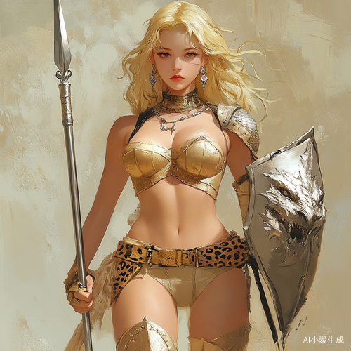 金发女骑士持银枪银盾耳环华丽装扮