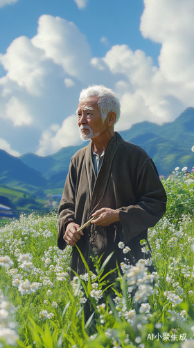 老者在芳洲漫步的宁静瞬间