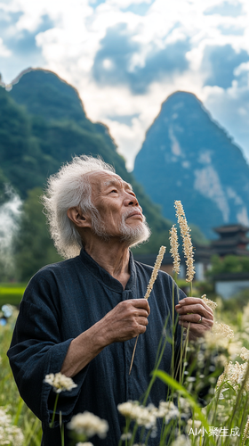 老者在芳洲漫步的宁静瞬间