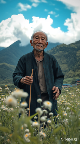 老者在芳洲漫步的宁静瞬间