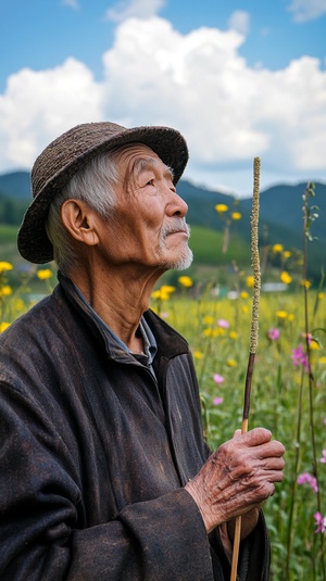 |镜号|景别|画面内容|台词|时长||-|-|-|-|-||1|全景|一片开阔的芳洲，绿草如茵，繁花似锦，远处山峦起伏，天空湛蓝。|无|5s||2|中景|一位老者手持藜杖，慢慢地踱步而来。|杖藜徐步立芳洲|4s||3|近景|老者的面容安详，目光悠然地看着四周的美景。|无|3s||4|特写|藜杖上的纹理清晰可见，老者的手紧紧握着。|无|2s||5|中景|老者在芳洲中央停下脚步，微风拂过他的衣衫。|无|4s||6|全景|以老者为中心，展现周围生机勃勃的景象。|无|5s|