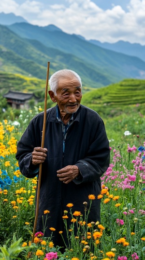 |镜号|景别|画面内容|台词|时长||-|-|-|-|-||1|全景|一片开阔的芳洲，绿草如茵，繁花似锦，远处山峦起伏，天空湛蓝。|无|5s||2|中景|一位老者手持藜杖，慢慢地踱步而来。|杖藜徐步立芳洲|4s||3|近景|老者的面容安详，目光悠然地看着四周的美景。|无|3s||4|特写|藜杖上的纹理清晰可见，老者的手紧紧握着。|无|2s||5|中景|老者在芳洲中央停下脚步，微风拂过他的衣衫。|无|4s||6|全景|以老者为中心，展现周围生机勃勃的景象。|无|5s|