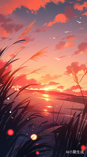 微风与夕阳下的芦苇荡美景