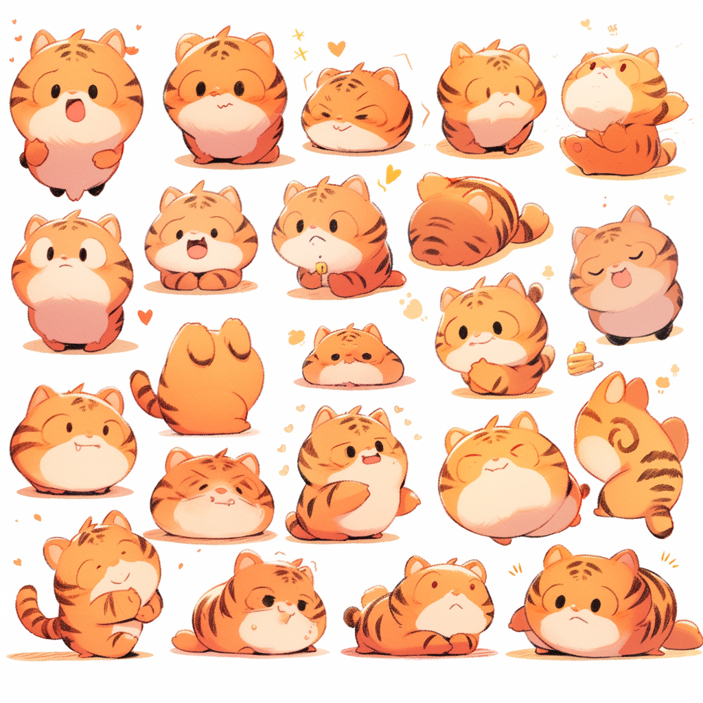 可爱橙色加菲猫的多情感拟人化艺术风格