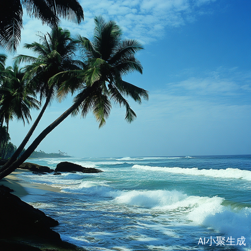 椰林海浪沙滩与美女的完美度假胜地