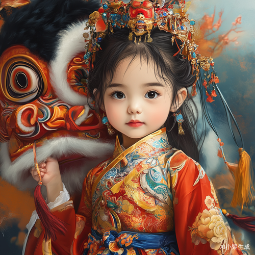 明代小女孩与舞狮的生动传承