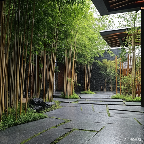 新竹傍晚幽静庭院的竹影清香