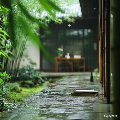 新竹傍晚幽静庭院的竹影清香
