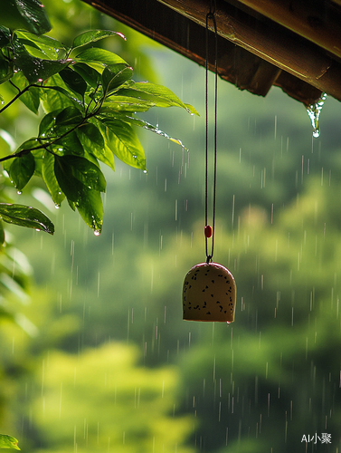 雨中风铃轻摆静谧小屋岁月安好