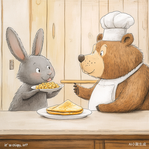 灰兔子和棕熊的美味早餐卷饼