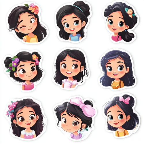 高质量迪士尼风格小女孩表情贴纸插图