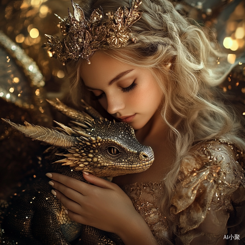 30-Year-Old Princess Cuddling Baby Dragon in Stunning Photorealistic Scene