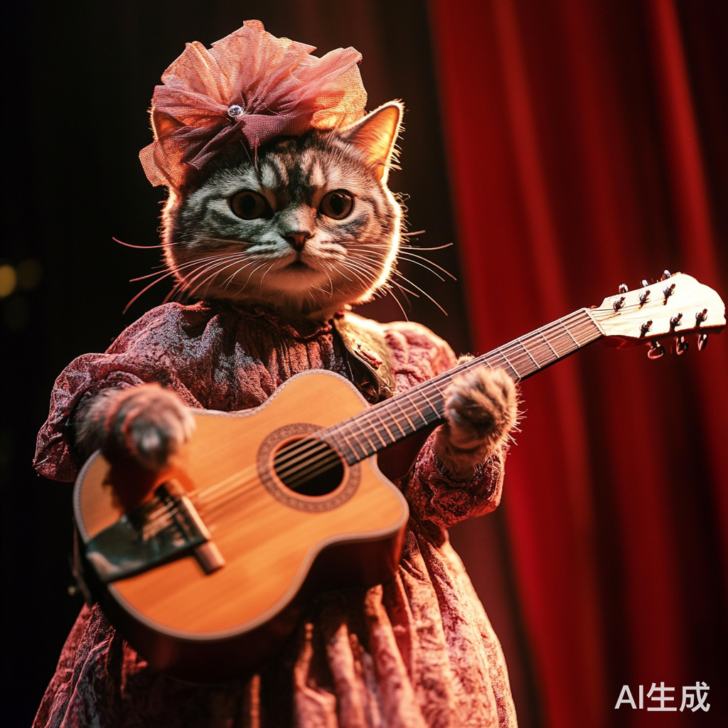 拟猫咪舞台演出吉他唱歌引观众热潮
